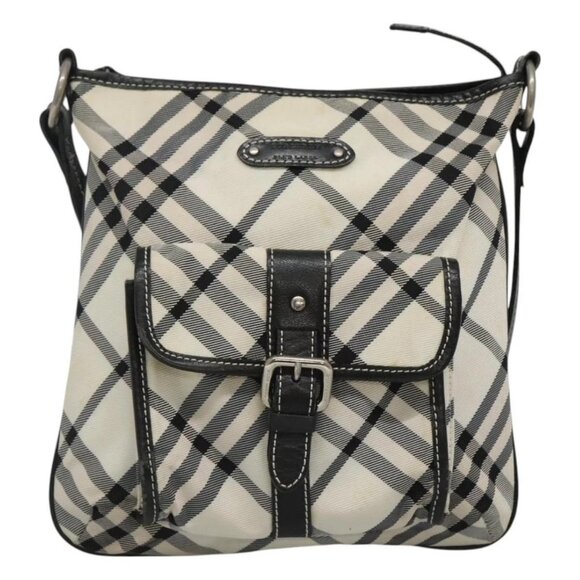 BURBERRY Nova Check Blue Label Shoulder Bag Nylon White Auth - Picture 2 of 16